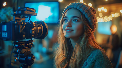 content creators filming social media marketing video in studio,