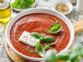 tomato soup with feta and basil
