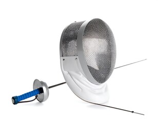 Fencing Mask And Foil Isolated On White Background Equipment