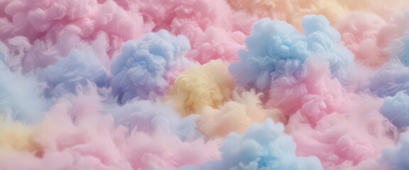 Fototapeta premium Fuzzy pink, blue, yellow gradient, cotton candy texture, smooth, airy, yellow