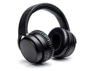 Black Wireless Headphones On White Background Focused On Audio Technology