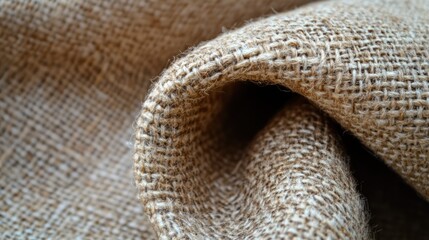 Beige linen fabric captures a detailed texture from the interlacing of the threads.