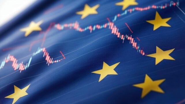 EU flag with stock market chart overlay - Powered by Adobe
