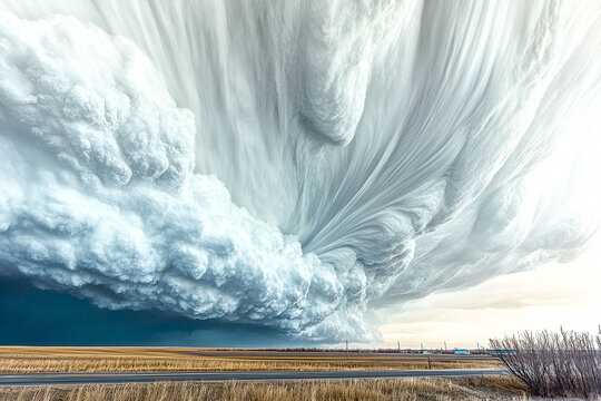 Dramatic storm clouds over flat landscape rolling thunderous sky