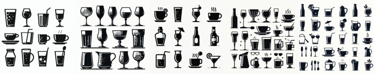 Vector set image silhouette of glass