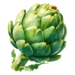 Obraz premium Fresh Green Artichoke Watercolor Illustration.