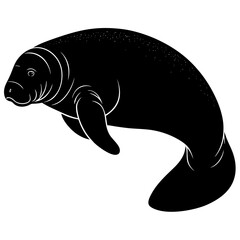 Black and white manatee silhouette illustration