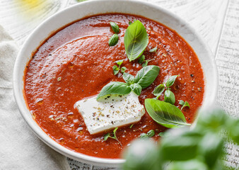 tomato soup with feta and basil