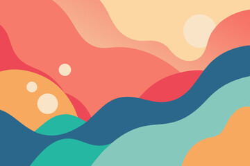 Abstract minimalist landscape composition with vibrant color palette