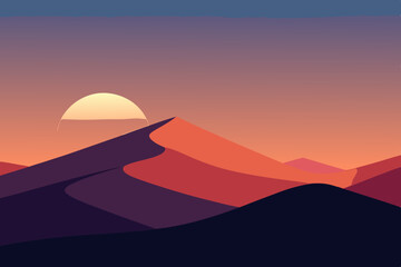 Abstract minimalist landscape sunset scene desert dunes illustration vector