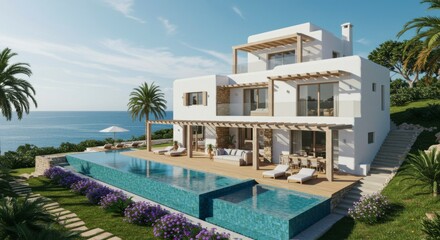 Fototapeta premium Modern villa with infinity pool overlooking the sea