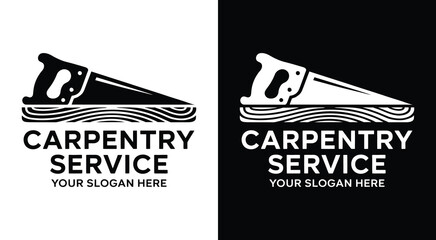 Carpentry Service Logo Bold Black Saw Plank Design for Woodworking Professionals