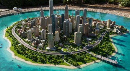 Detailed city model on island