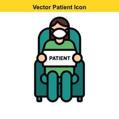 Masked Patient Sitting Holding Sign - Healthcare Waiting Icon