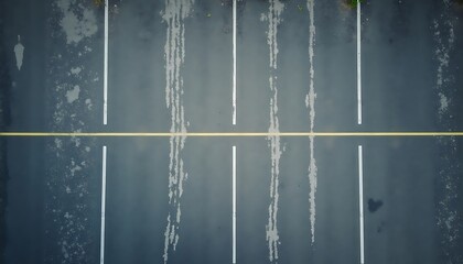 Aerial View of Empty Parking Lot with Line Markings and Weathering