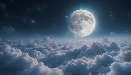 Ethereal moonscape over dreamy clouds