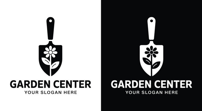 Garden Center Logo Bold Black Trowel and Flower Design for Horticulture Businesses