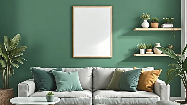 a living room interior showcasing a comfortable sofa with scatter cushions in complementary colors