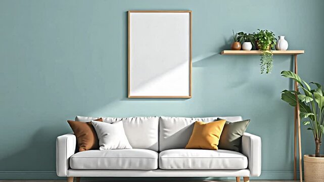 a minimalist living room arrangement showcasing a modern sofa with contrasting throw pillows