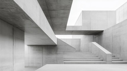Obraz premium Modern concrete architecture, showcasing geometric forms and clean lines. Interior view with light and shadow highlighting structural elements
