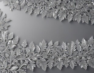 Sparkling silver background, lavish silver lace border, intricate leaf details , leaves, background