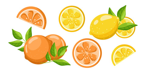 Oranges and Lemons, Flat Cartoon Illustration