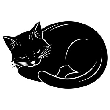 Cat slepping vector Silhouette on white background