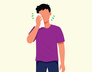 Sweating, heat, exhaustion, tiredness, and discomfort his flat illustration shows a man wiping sweat with a napkin, wearing sweaty clothes under the sun or physical stress.