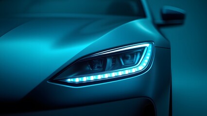 Naklejka premium Futuristic Car Headlight Design Closeup Teal
