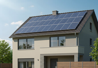 Modern Home with Solar Panels Renewable Energy and Eco-Friendly Residential Solar Installation and Green Living.