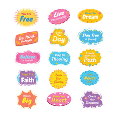 Colorful Motivational Phrase Stickers with Positive Messages and Designs
