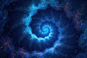 Abstract Cosmic Spiral Nebula A Glowing Celestial Vortex of Deep Blue Hues and Starry Dust