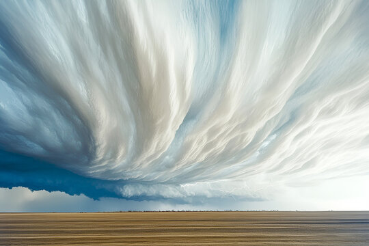 Dramatic storm clouds rolling over flatlands lightning strike