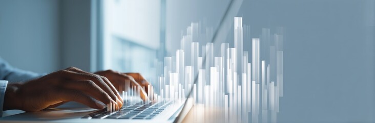 Obraz premium A person working on a laptop with financial data visualization on the screen, showcasing productivity and digital analysis.