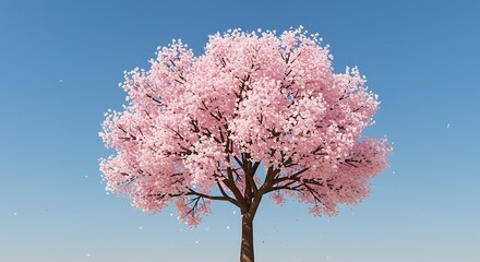 Obraz premium Blooming Tree Against Blue Sky with Falling Petals
