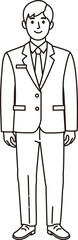 立ち姿の男性ビジネスマンのシンプルな白黒イラスト