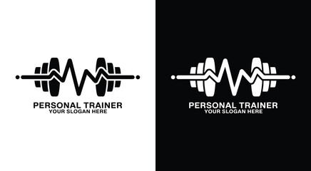 Personal Trainer Logo Bold Black Dumbbell Heartbeat Symbol for Fitness Coaches and Health Brands
