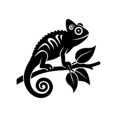 chameleon on a branch vector silhouette