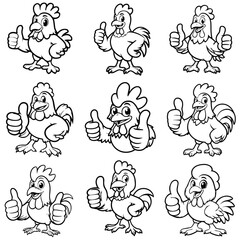 icon pack, character or mascot, chicken thumbs up, black, high quality
