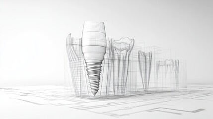 Dental implant blueprint visualized in a clean white 3D rendering