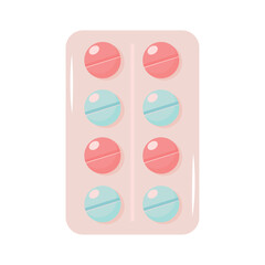 Pills in blister pack on white background. Capsules with Medicine. Vector illustration.