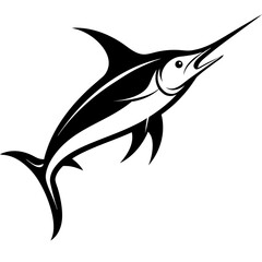 Stylized Marlin Fish Illustration – Bold Black and White Tribal Ocean Design SVG