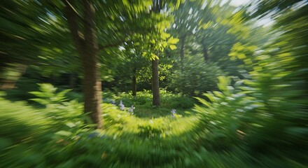 Obraz premium Whirlwind Forest: Sun-Dappled Green Embrace