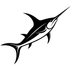 Stylized Marlin Fish Illustration – Bold Black and White Tribal Ocean Design SVG