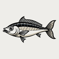 Black and White Tuna Fish Illustration – Stylized Side Profile Drawing for Logos, Science, or Symbolism SVG