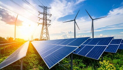 Solar Panel and Wind Turbine Farm Renewable Energy Generation
