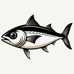 Black and White Tuna Fish Illustration – Stylized Side Profile Drawing for Logos, Science, or Symbolism SVG