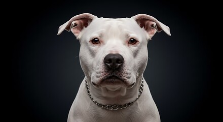 Obraz premium Dog Portrait on Dark Background with Metal Chain Collar