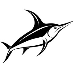 Stylized Marlin Fish Illustration – Bold Black and White Tribal Ocean Design SVG