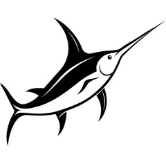 Stylized Marlin Fish Illustration – Bold Black and White Tribal Ocean Design SVG